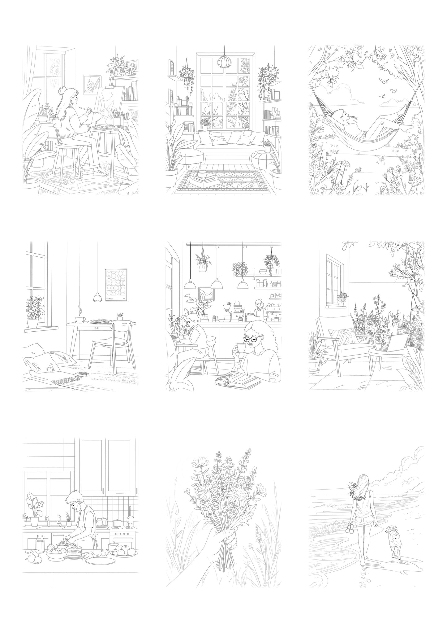 EN_ Slow and Good Vibes. Cozy and joyful scenes to color and relax.