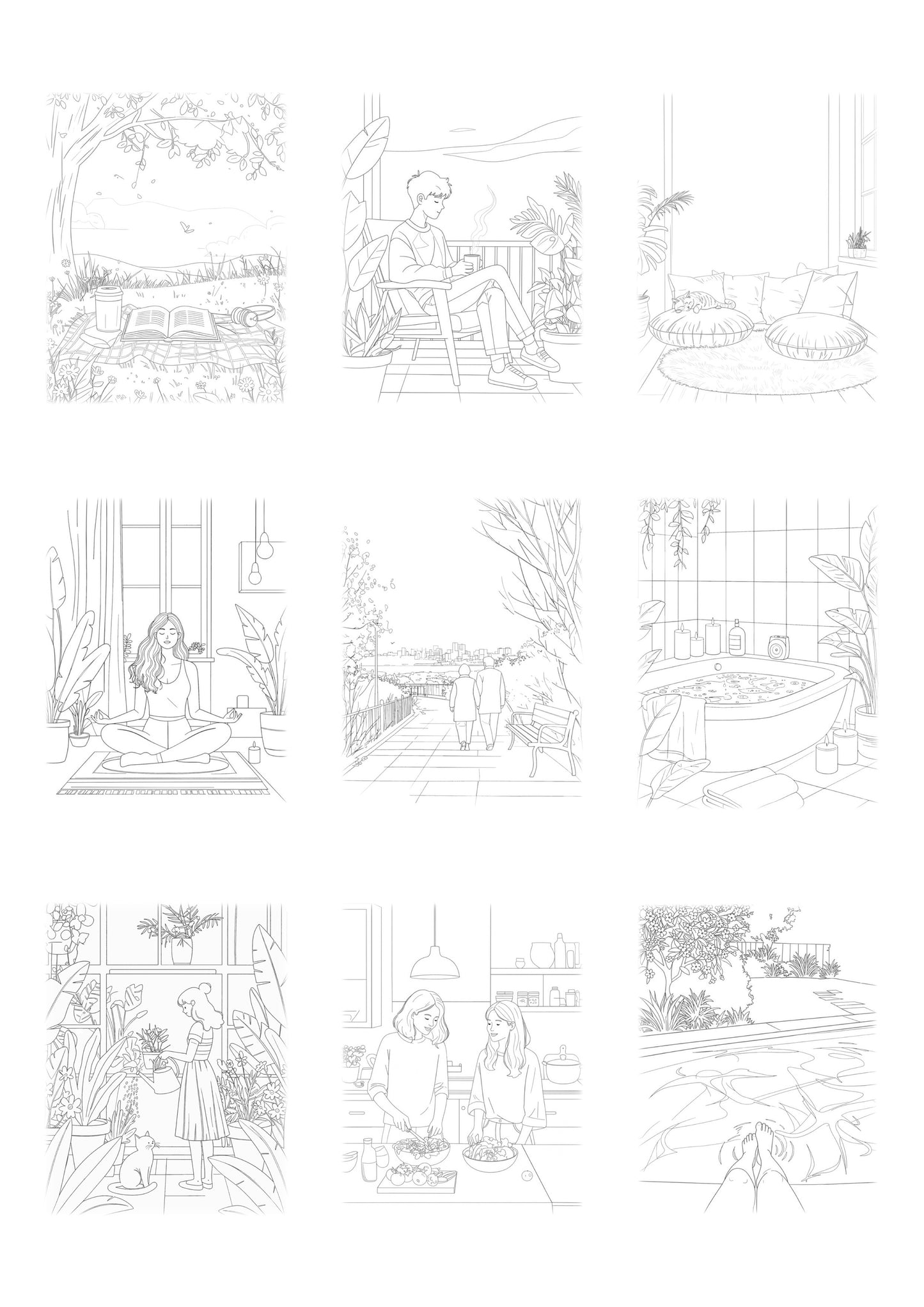 EN_ Slow and Good Vibes. Cozy and joyful scenes to color and relax.